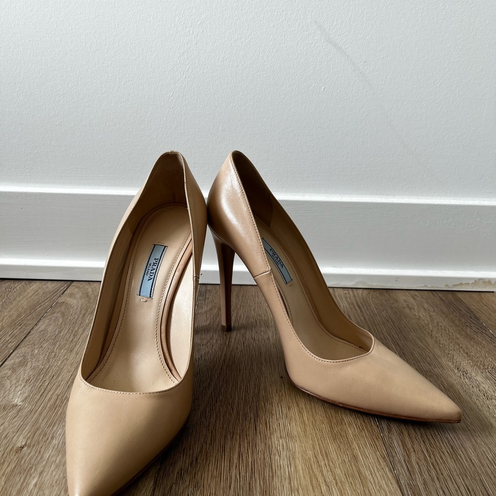 Prada Tan Leather Stiletto Heels